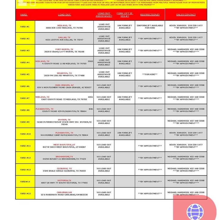 RING 1 YARD & TERMS INFORMATION