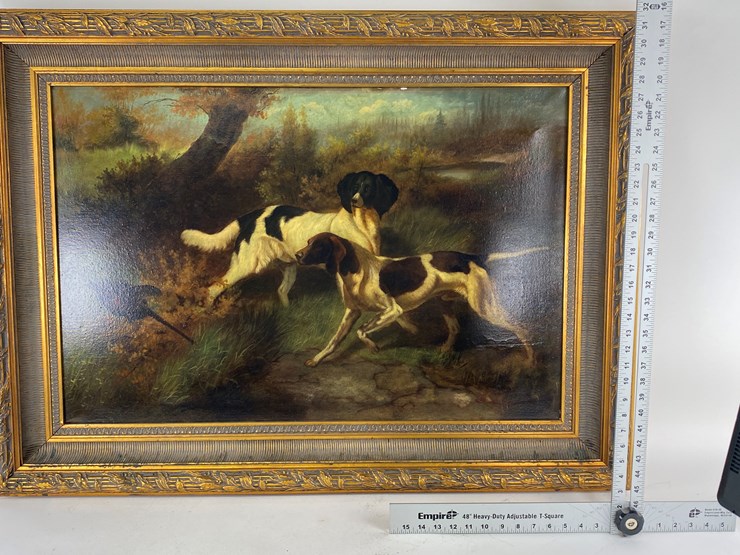 #69-•-#5140-•-antique-framed-j.-galvin-oil-on-canvas-of-dogs-and-pheasant-34"x45"-image-2
