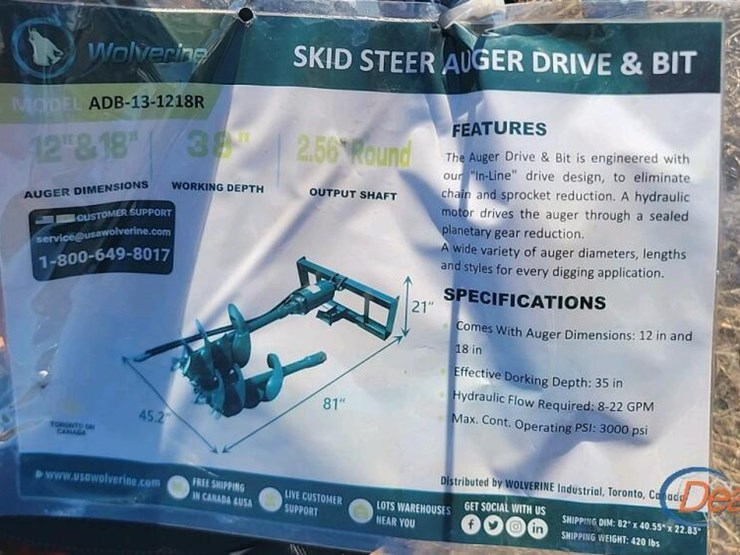 wolvering-auger,-s/n-zw-04423-w/-2-bits-for-skid-steer-image-3