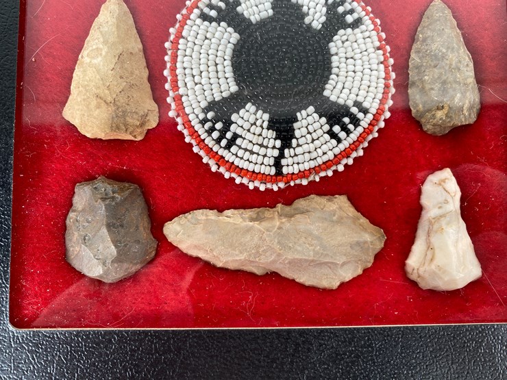 #95-•-#5160-•-(12)-framed-native-american-artifacts-featuring-points-and-beaded-amulets-image-6