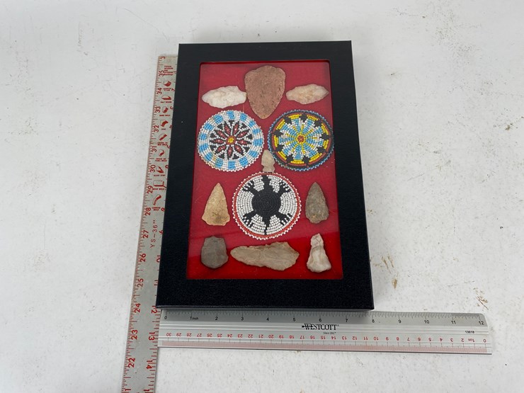 #95-•-#5160-•-(12)-framed-native-american-artifacts-featuring-points-and-beaded-amulets-image-2