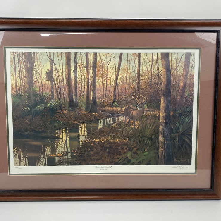 #76 • #1027 • "Bad Angle Buck II" by Brett Smith. Framed Ducks Unlimited Signed Print 2974/3000, 27"x36"