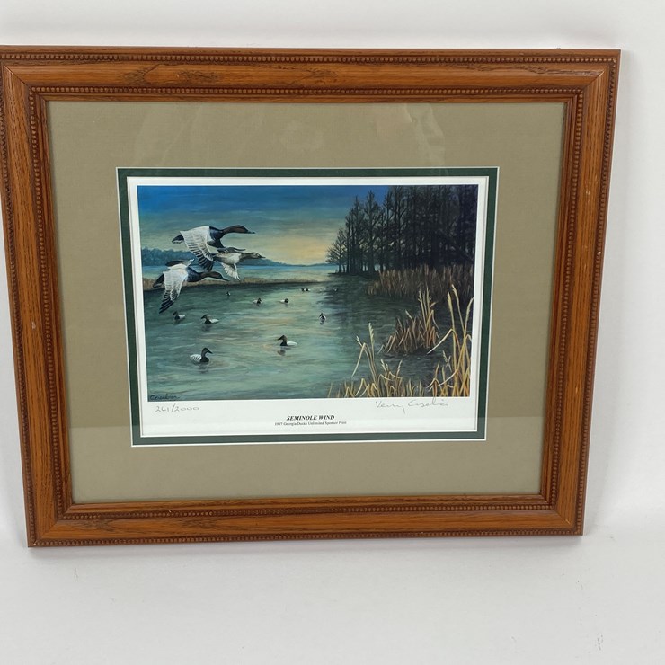 #62 • #1045 • "Seminole Wind" by Kerry Casebier. Framed 1997 Georgia Ducks Unlimited Sponsor Signed Print 261/2000. 14"x16"