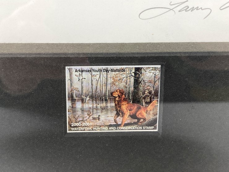 #54-•-#1041-•-"arkansas-youth-day-mallards"-by-larry-chandler.-framed-waterfowl-hunting-and-conservation-signed-print-and-stamp-115/7200.-17"x18"-image-5