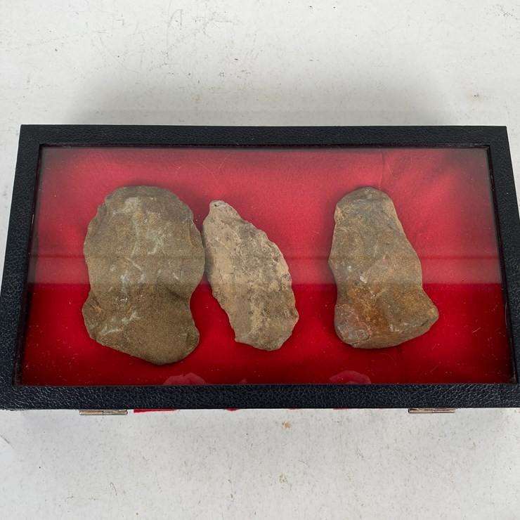 #93 • #5158 • (3) Framed Native American Celts and Adz