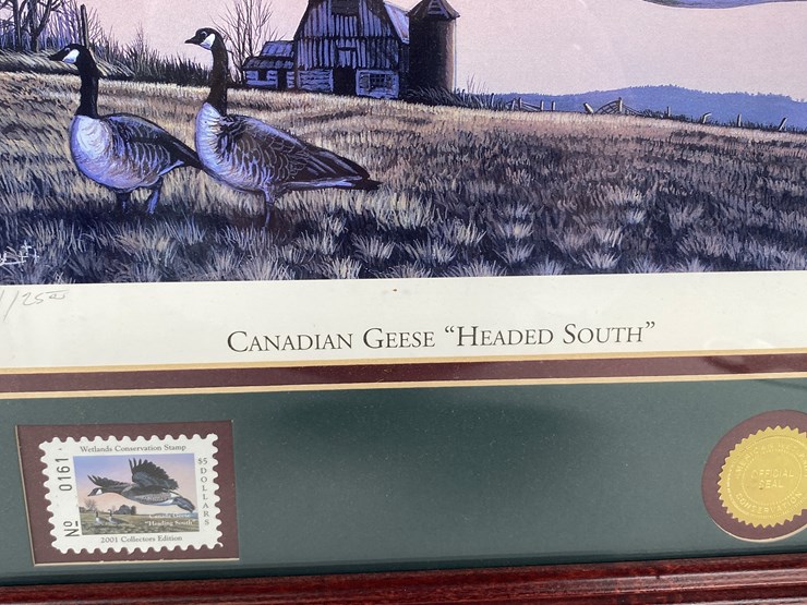 #47-•-#1035-•-"canadian-geese-'headed-south'"-by-eddie-e.-roy.-framed-american-wetlands-conservation-signed-print-and-stamp-161/2500.-18"x20"-image-3