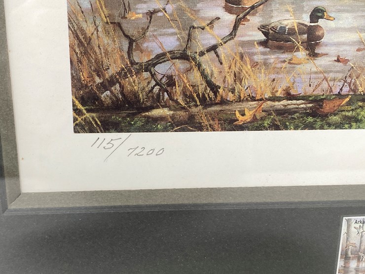 #54-•-#1041-•-"arkansas-youth-day-mallards"-by-larry-chandler.-framed-waterfowl-hunting-and-conservation-signed-print-and-stamp-115/7200.-17"x18"-image-3