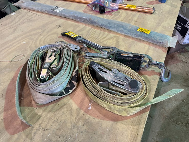 #35627-•-lot-of-(2)-ratchet-straps-&-binder-(1)-come-a-long-image-2