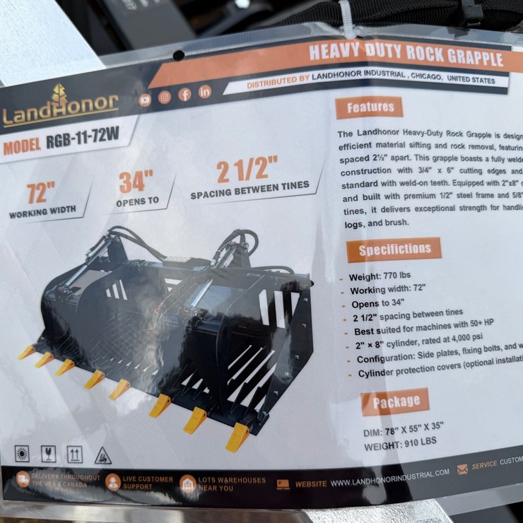 #7960 • Skid Steer Rock Bucket with Grapple