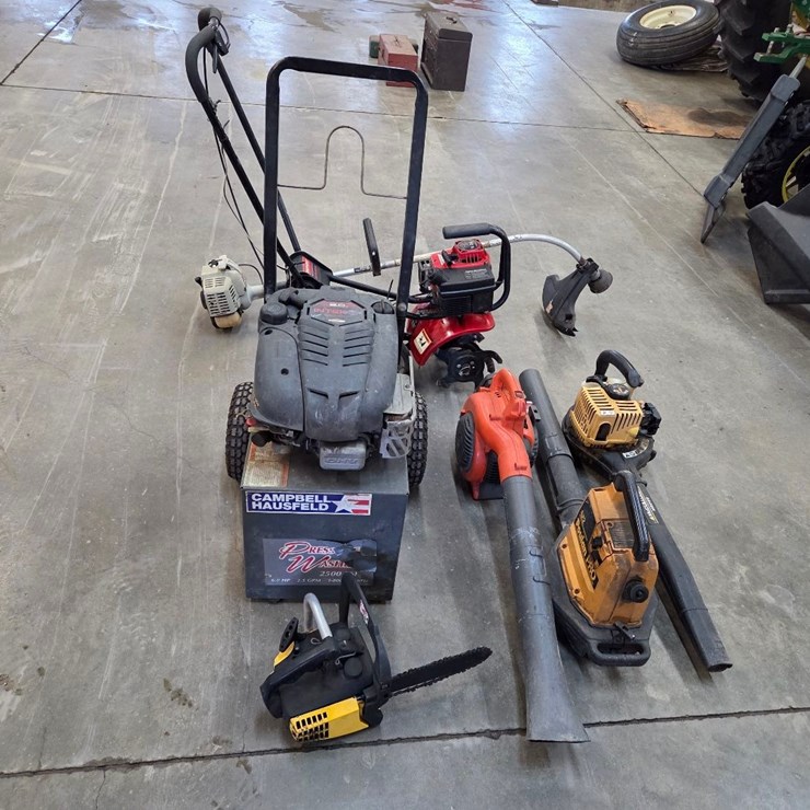 (3) leaf blowers, weed eater, tiller, chain saw & power washer