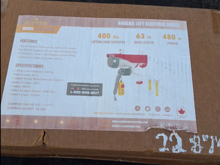 #322-•-440-lb-capacity-overhead-electric-hoist,-appears-unused-image-1