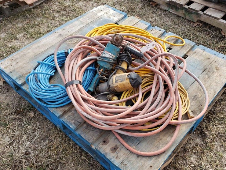 pallet-of-extension-cords,-some-are-taped,-impact-and-grinder-image-2