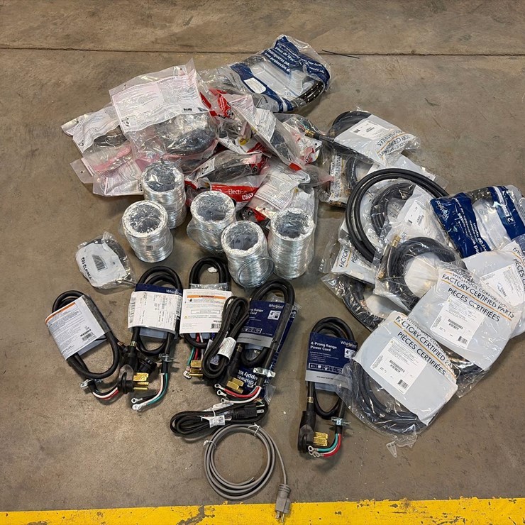 Assortment of Dryer Chords, Vent Tubes, Wash Machine Hoses, and Range Power Cords