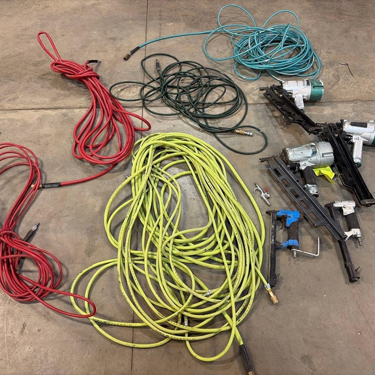 Assortment of Nail Guns and Hoses