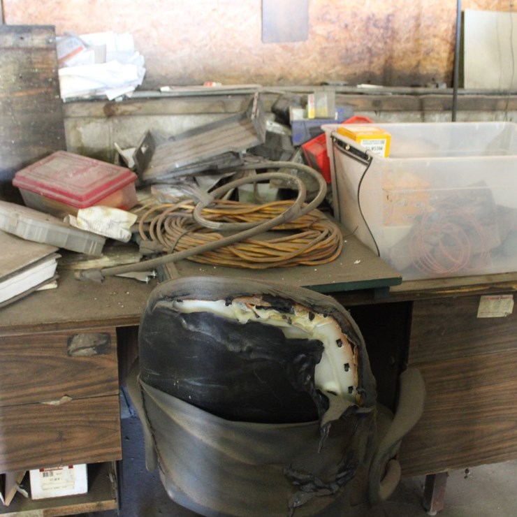 Wooden Desk And Office Chair With Content