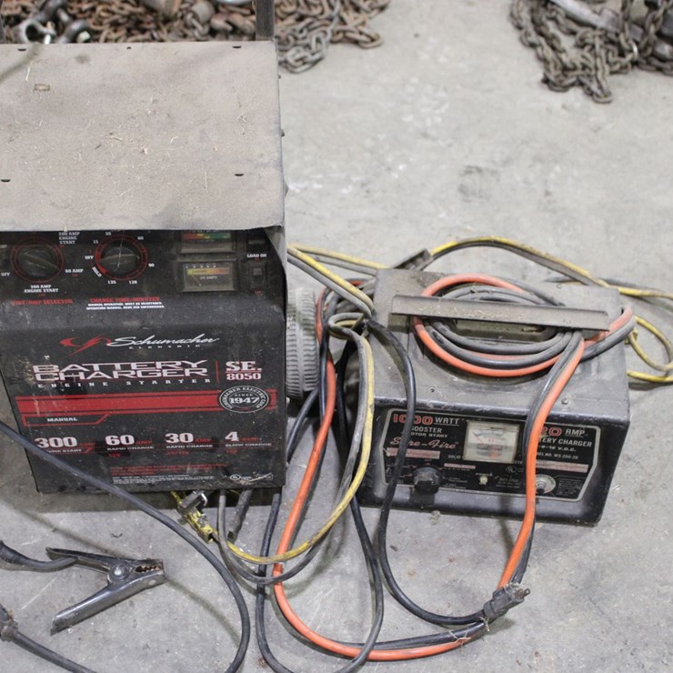 Schumaker And Sure Fine Battery Chargers With Jumper Cables