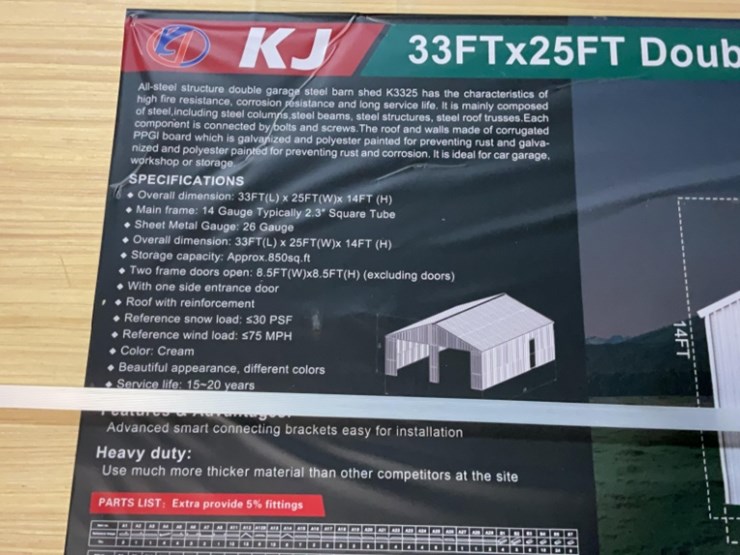 (inv.53026)-new-unused-kj-k3325-double-metal-garage-shed,-25'-x-33'-garage-image-5