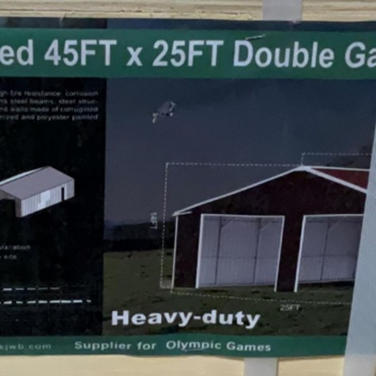 (Inv.53017) New Unused KJ K4525G Double Metal Garage, 25' x 45' Heavy Duty Shed