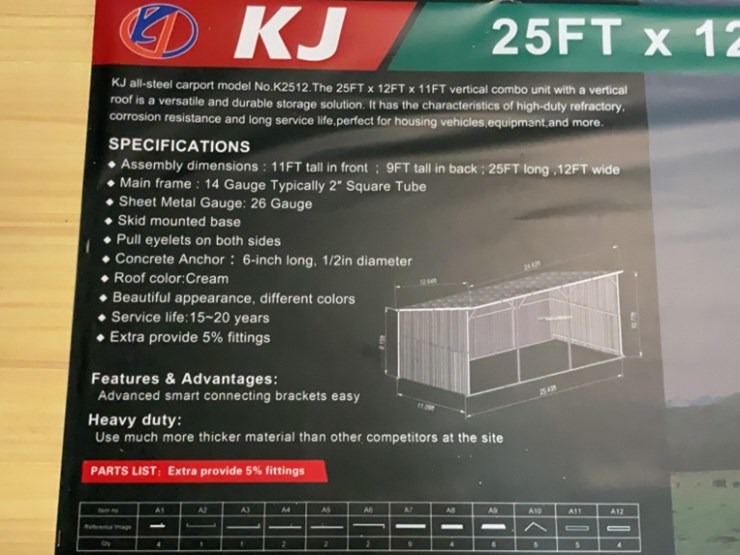 (inv.53012)-new-unused-kj-k2512-metal-livestock-shed,-12'-x-25'-heavy-duty-shed-image-5