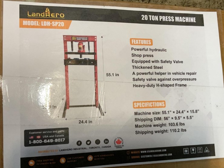 (inv.53040)-new-unused-landhero-ldh-sp20-hydraulic-20-ton-shop-press,-image-1