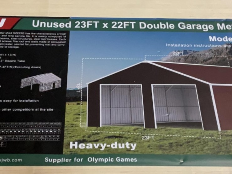 (inv.53022)-new-unused-kj-k2223g-double-metal-garage-shed,-22'-x-23'-heavy-duty-shed-image-1