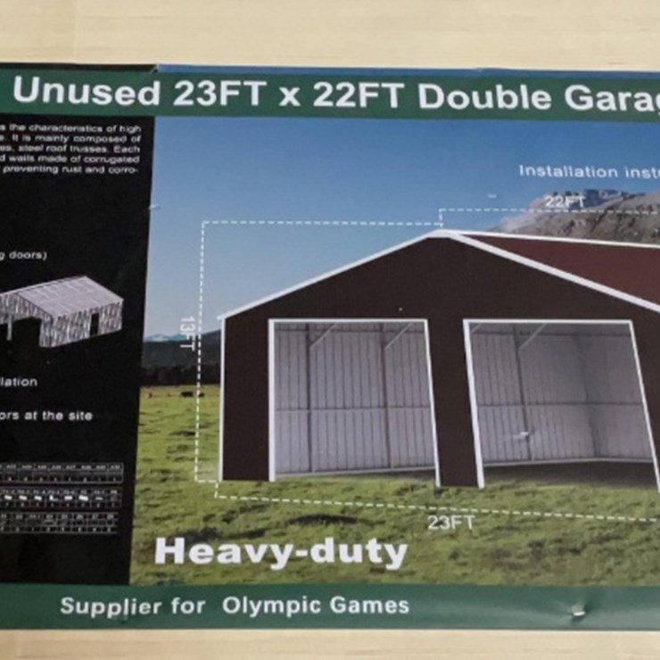 (Inv.53022) New Unused KJ K2223G Double Metal Garage Shed, 22' x 23' Heavy Duty Shed