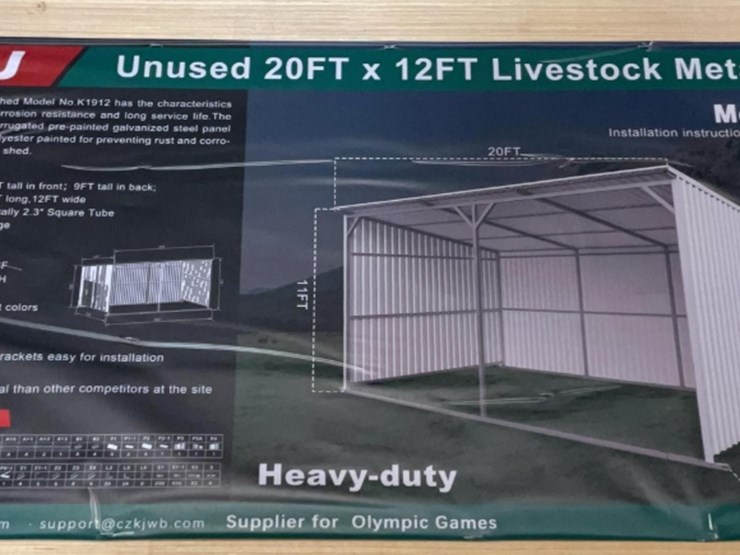 (inv.53021)-new-unused-kj-k1912-metal-livestock-shed,-12'-x-20'-heavy-duty-image-1