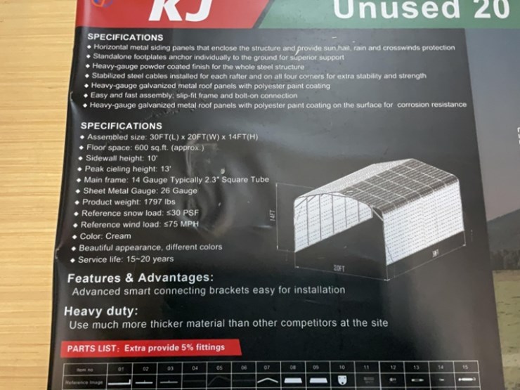 (inv.53025)-new-unused-kj-k2030-metal-garage,-20'-x-30'-open-end-garage-image-5