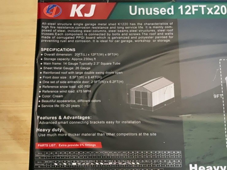 (inv.53010)-new-unused-kj-k1220-metal-garage,-12'-x-20'-heavy-duty-garage-shed-image-4