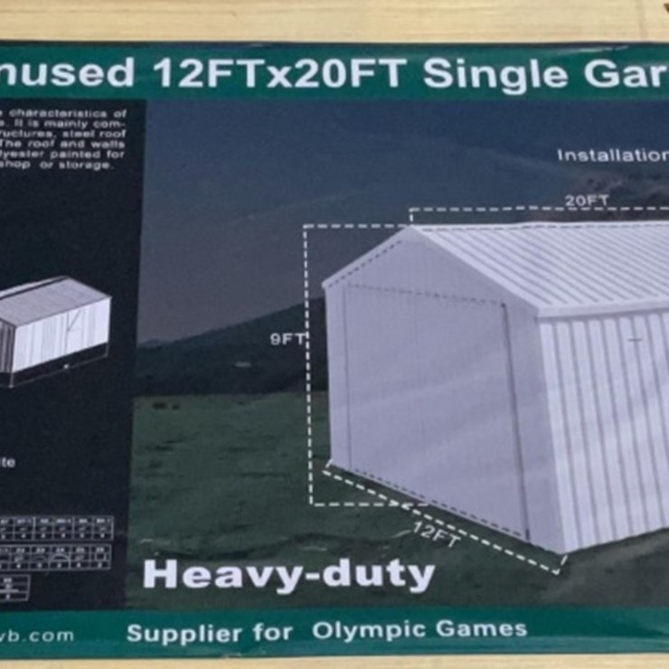 (Inv.53020) New Unused KJ K1220 Metal Garage Shed, 12' x 20' Heavy Duty Shed