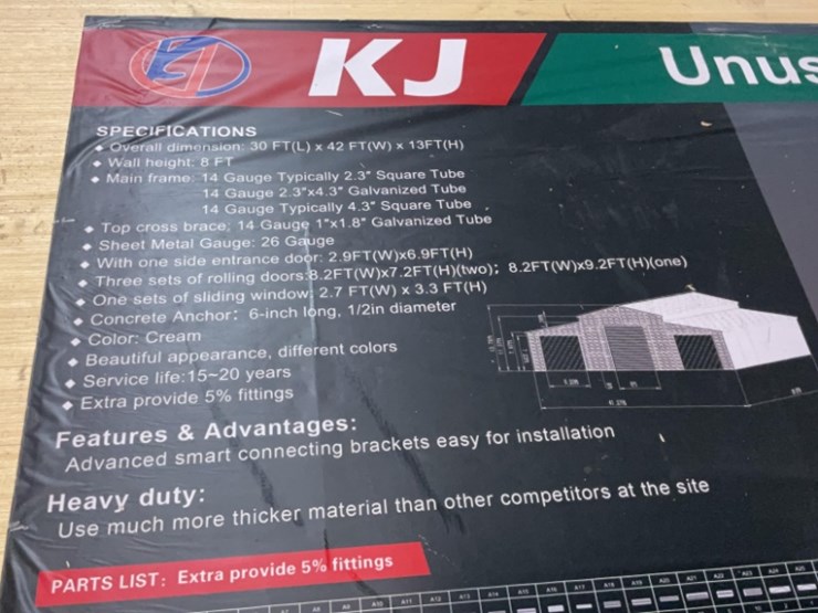 (inv.53015)-new-unused-kj-k4230w-metal-storage-shed,-30'-x-42'-heavy-duty-shed-image-3