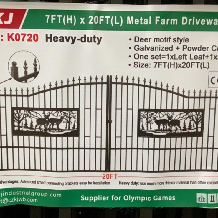 (Inv.53029) New Unused KJ K0720 Metal Driveway Gate with Deer Motif, 20' Wide x 7' Tall