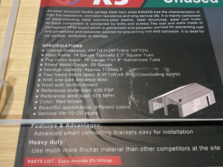 (inv.53017)-new-unused-kj-k4525g-double-metal-garage,-25'-x-45'-heavy-duty-shed-image-3