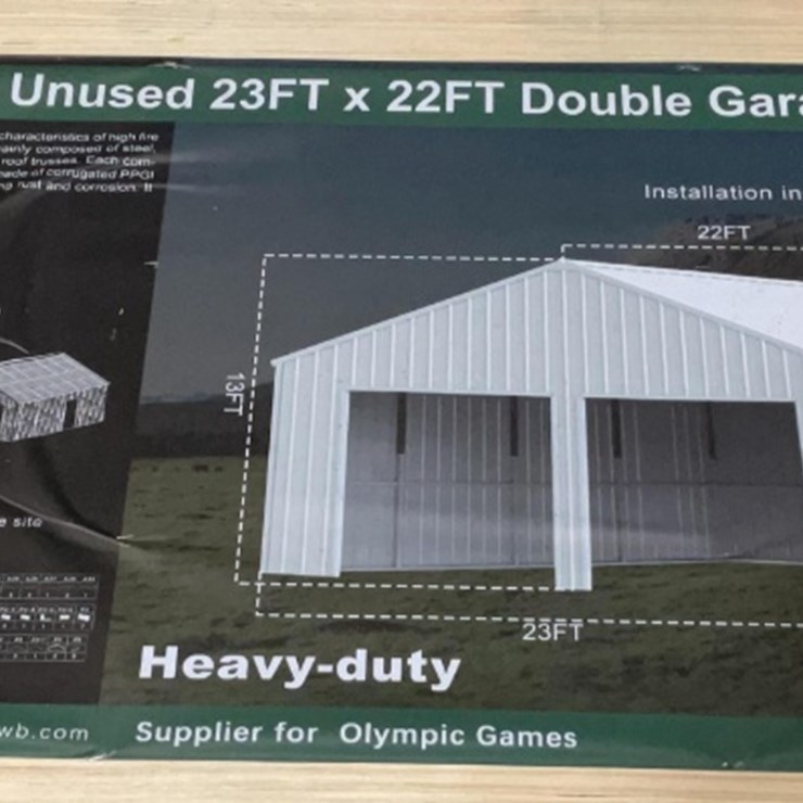 (Inv.53019) New Unused KJ K2223 Double Metal Garage, 22' x 23' Heavy Duty Shed