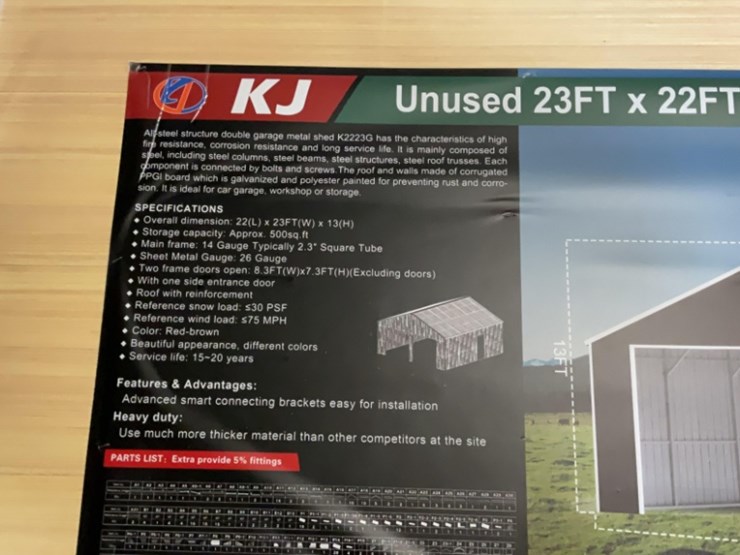 (inv.53014)-new-unused-kj-k2223g-double-metal-garage,-22'-x-23'-heavy-duty-shed-image-4