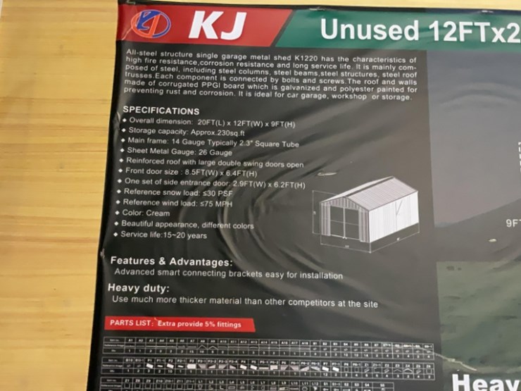 (inv.53020)-new-unused-kj-k1220-metal-garage-shed,-12'-x-20'-heavy-duty-shed-image-6