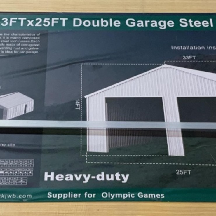 (Inv.53026) New Unused KJ K3325 Double Metal Garage Shed, 25' x 33' Garage