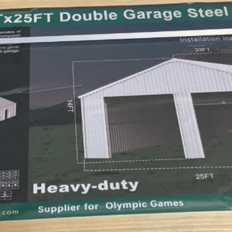 (Inv.53018) New Unused KJ K3325 Double Metal Garage, 25' x 33' Heavy Duty Shed
