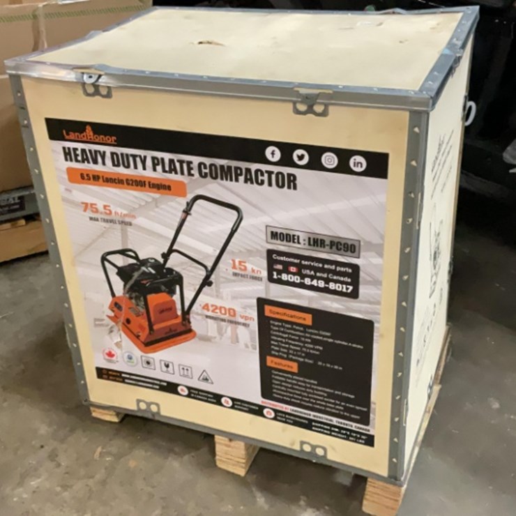 (Inv.53043) New Unused Landhonor LHR-PC90 Heavy Duty Plate Compactor, 6.5 Hp Gas Engine,