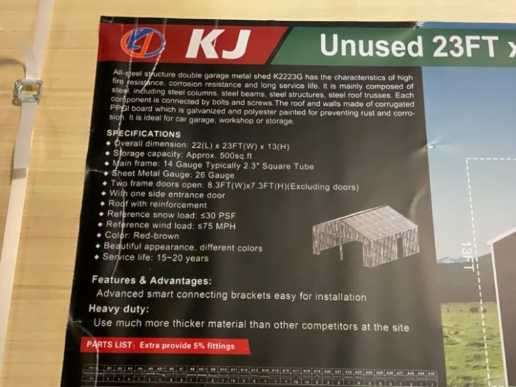 (inv.53022)-new-unused-kj-k2223g-double-metal-garage-shed,-22'-x-23'-heavy-duty-shed-image-6
