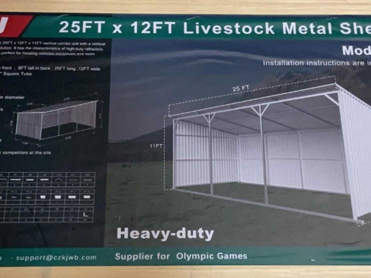 (inv.53012)-new-unused-kj-k2512-metal-livestock-shed,-12'-x-25'-heavy-duty-shed-image-1