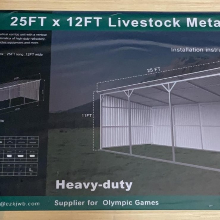 (Inv.53012) New Unused KJ K2512 Metal Livestock Shed, 12' x 25' Heavy Duty Shed