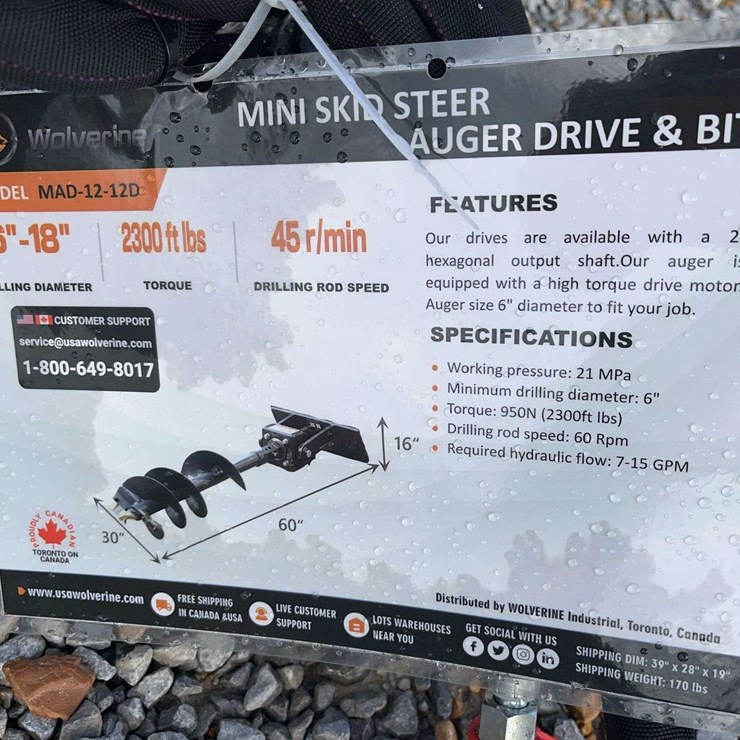 Unused Mini Skid Steer Auger & Bit Attachment