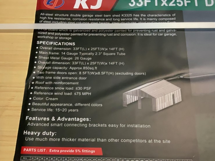(inv.53018)-new-unused-kj-k3325-double-metal-garage,-25'-x-33'-heavy-duty-shed-image-5