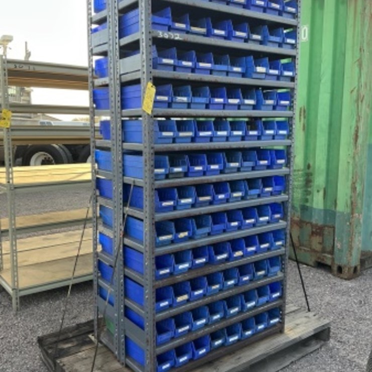 (2) SHELVING UNITS W/ PLASTIC ORGANIZER BINS