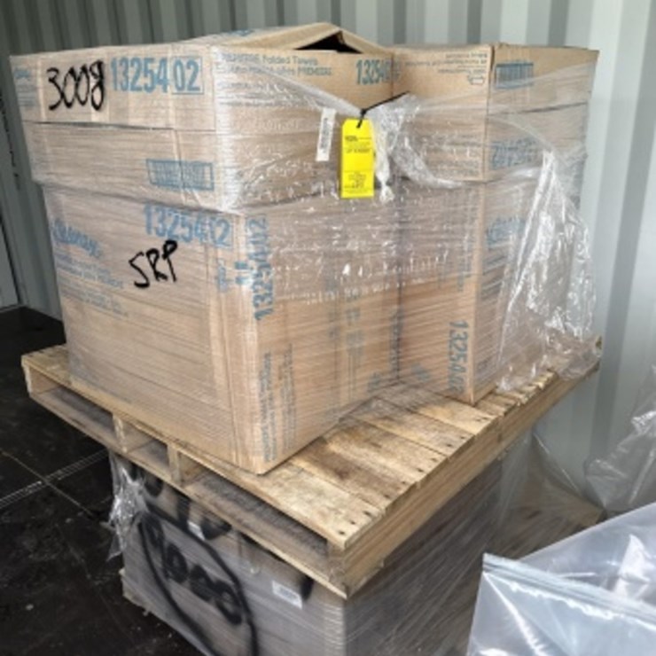 PALLETS OF ASST PAPER TOWELS AND MASKS