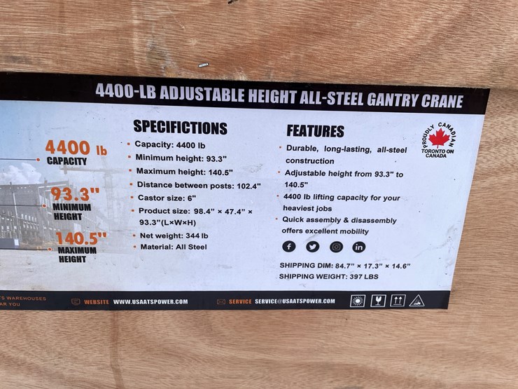 #2327-•-ats-power-4,400-lbs.-adjustable-height-gantry-crane-image-8