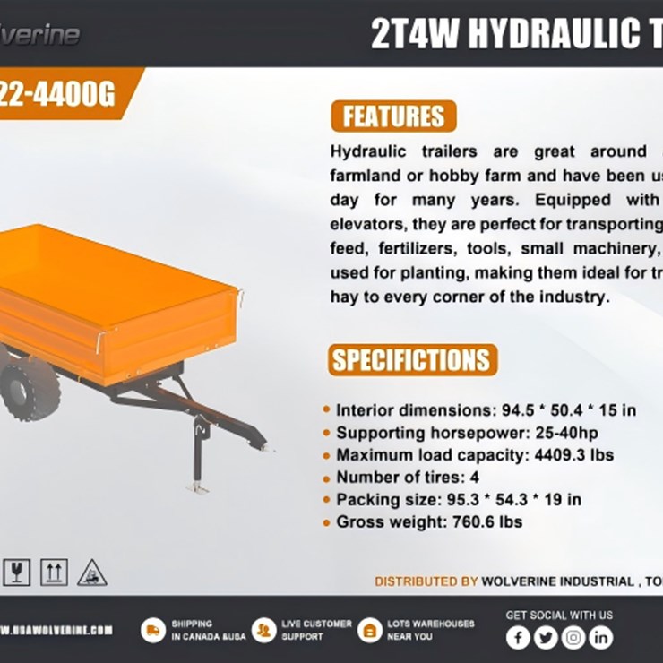 #1251 • Unused Wolverine 2T4W Hydraulic Trailer