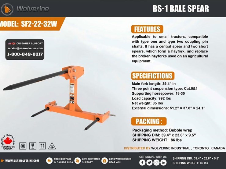 #1356-•-unused-wolverine-3-point-bale-spear-image-5