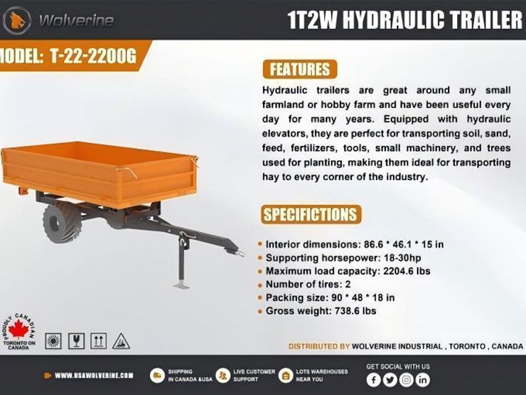#1250-•-unused-wolverine-1t2w-hydraulic-trailer-image-1